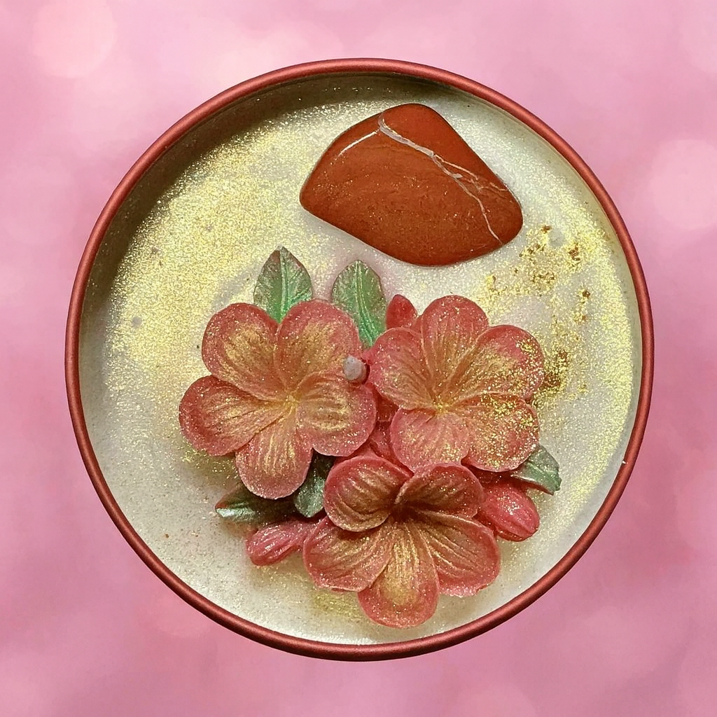 Bougie lithothérapie pomme cannelle avec jaspe rouge