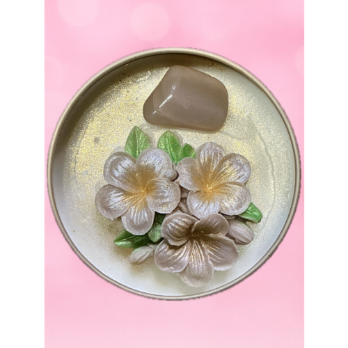 Bougie lithothérapie Fleur de coton avec pierre de lune multicolore
