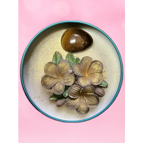 Bougie lithothérapie Mandarine avec œil de tigre