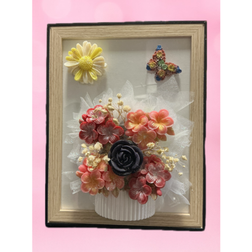 Cadre parfumé Cerise noire explosive décoré de fleurs artisanales