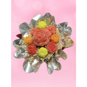 Bouquet parfumé Monoï Pêche décoré de fleurs artisanales