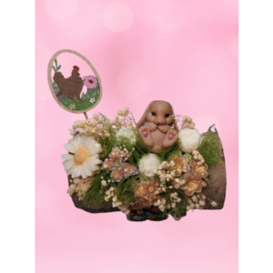 Bûche fleurie en cire parfumée avec fleurs Magnolia et Jasmin, création artisanale Douceur de Grasse.