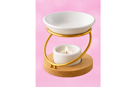 Brûle-Parfum Simplicity Hula – Bois, Métal doré & Céramique blanche